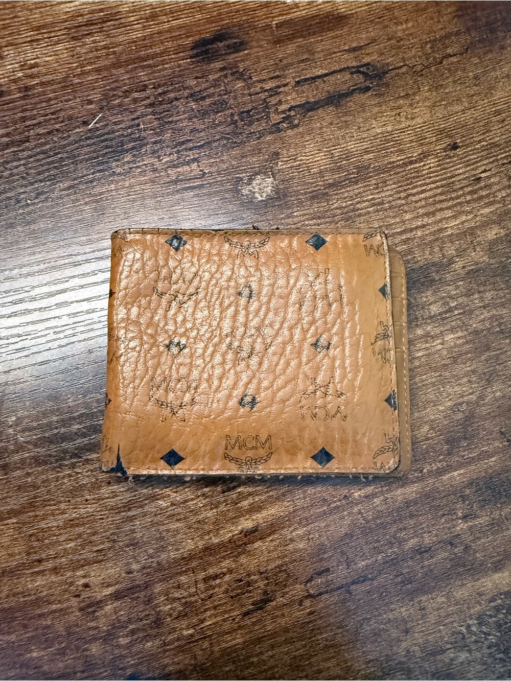 MCM Tan Logo-Stamped Leather Bi-Fold Wallet